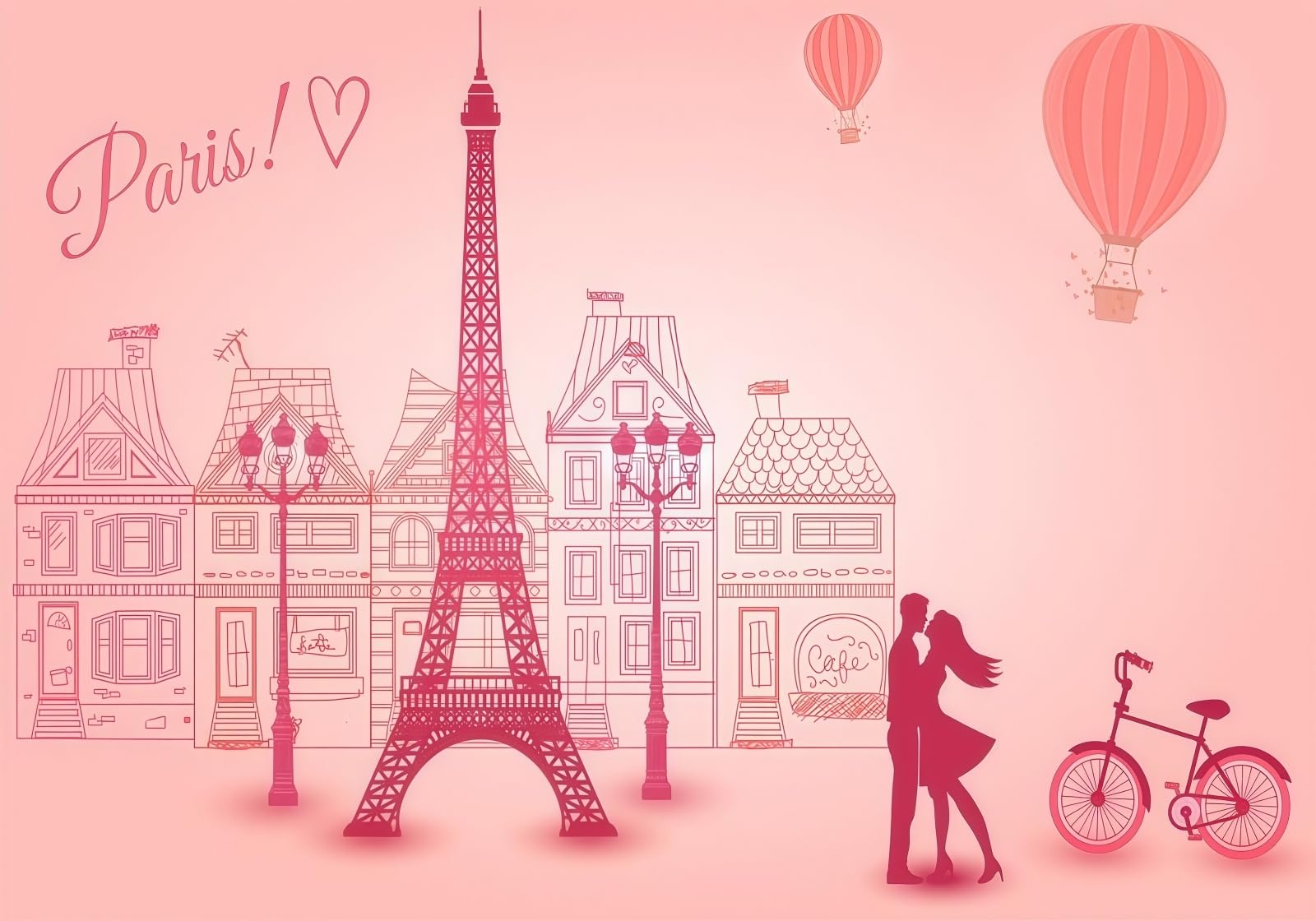 Gdkldfg Pink Romantic Paris Eiffel Tower Balloons Wallpaper,Non-Woven Poster,Wall Mural For Living Room Bedroom Feature Wall Decoration 430X300cm