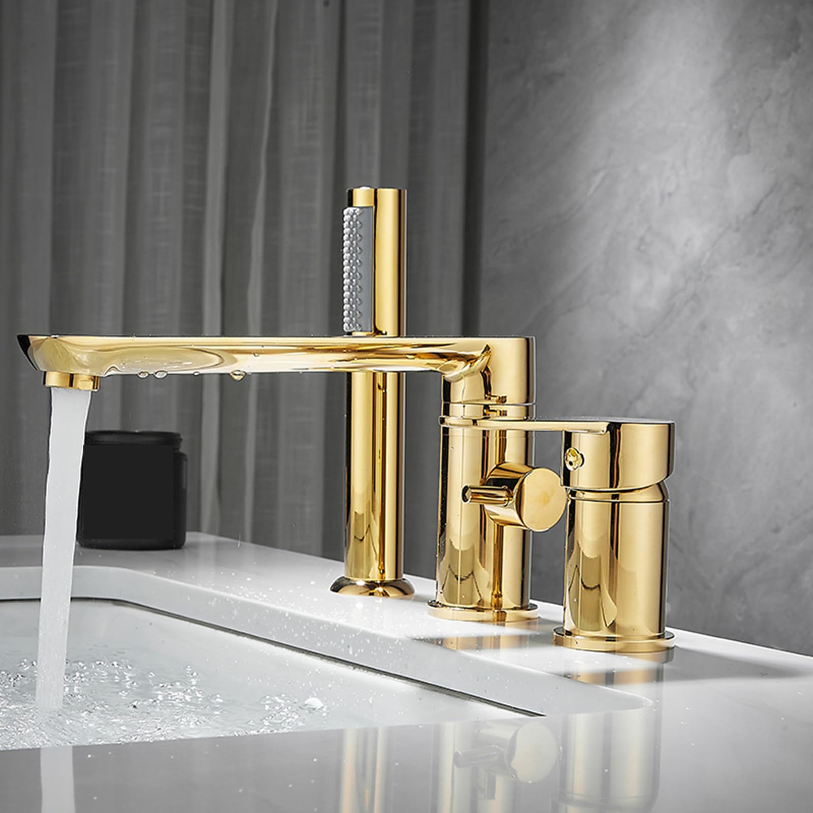 ZQFHSX Brass Bath Mixer Tap with Shower, 3 Holes for Hot and Cold Water, Durable Finish