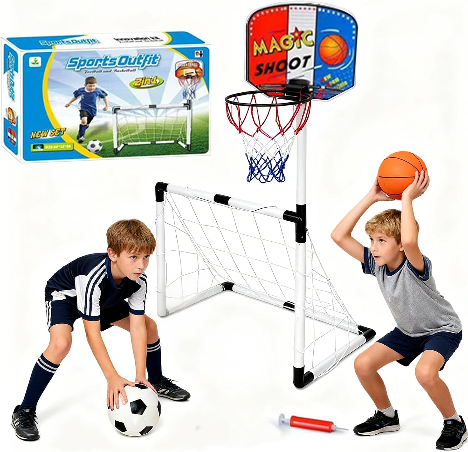 Set of Kids Football Goal Post Net 60CM with Ball, Mini Basketball Hoop for Kids Children Training Practice Toy Set for Indoor Outdoor