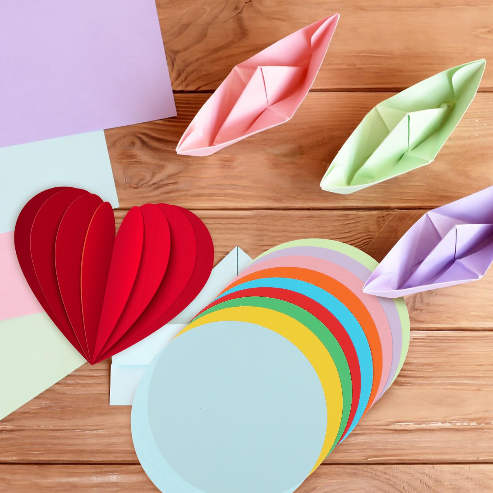 Rundes Origami Faltpapier 15x15cm 500 Blatt Buntes Bastelpapier Verdickt Robust für Selbstgemacht Kunst und Dekoration