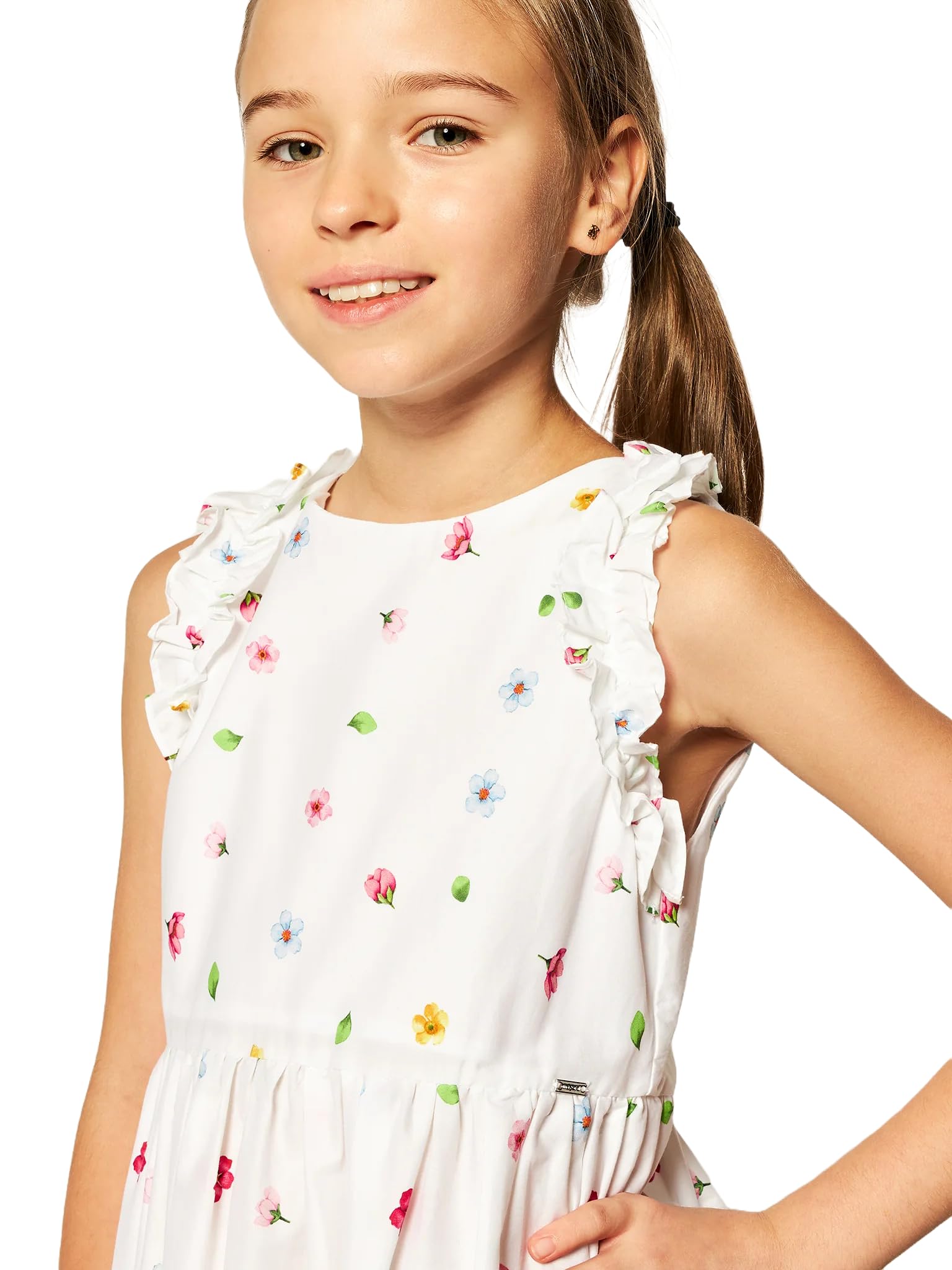 Mayoral Vestito Bambina Estivo Floreale Bianco 7 Anni 3951