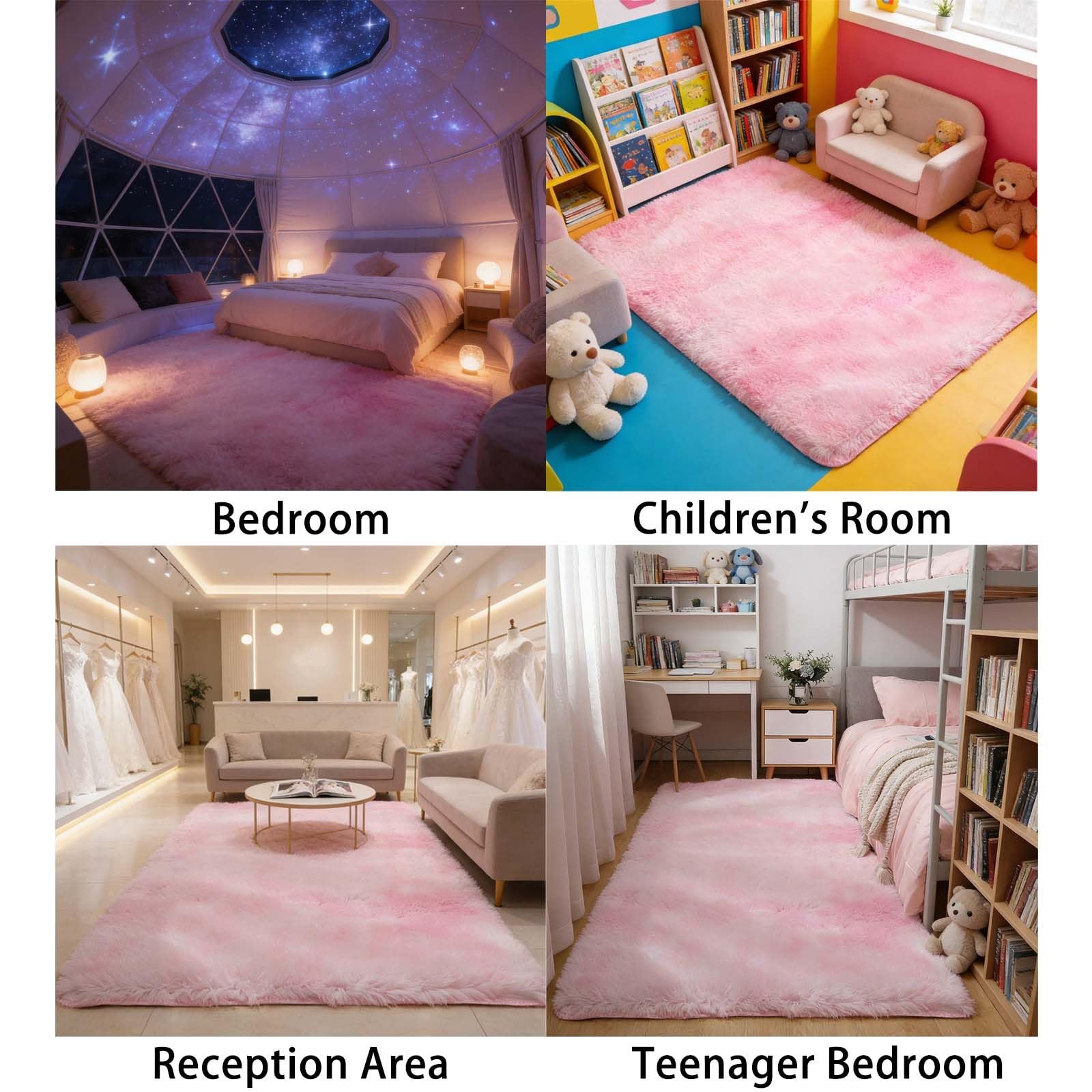 Tappeto Salotto 155 x 180 cm Morbido, Antiscivolo, Soffice, Moderno, Caldo e Traspirante Moquette Peloso Camera da Letto Caldo e Traspirante per Salotto da Letto, Divano, Rosa