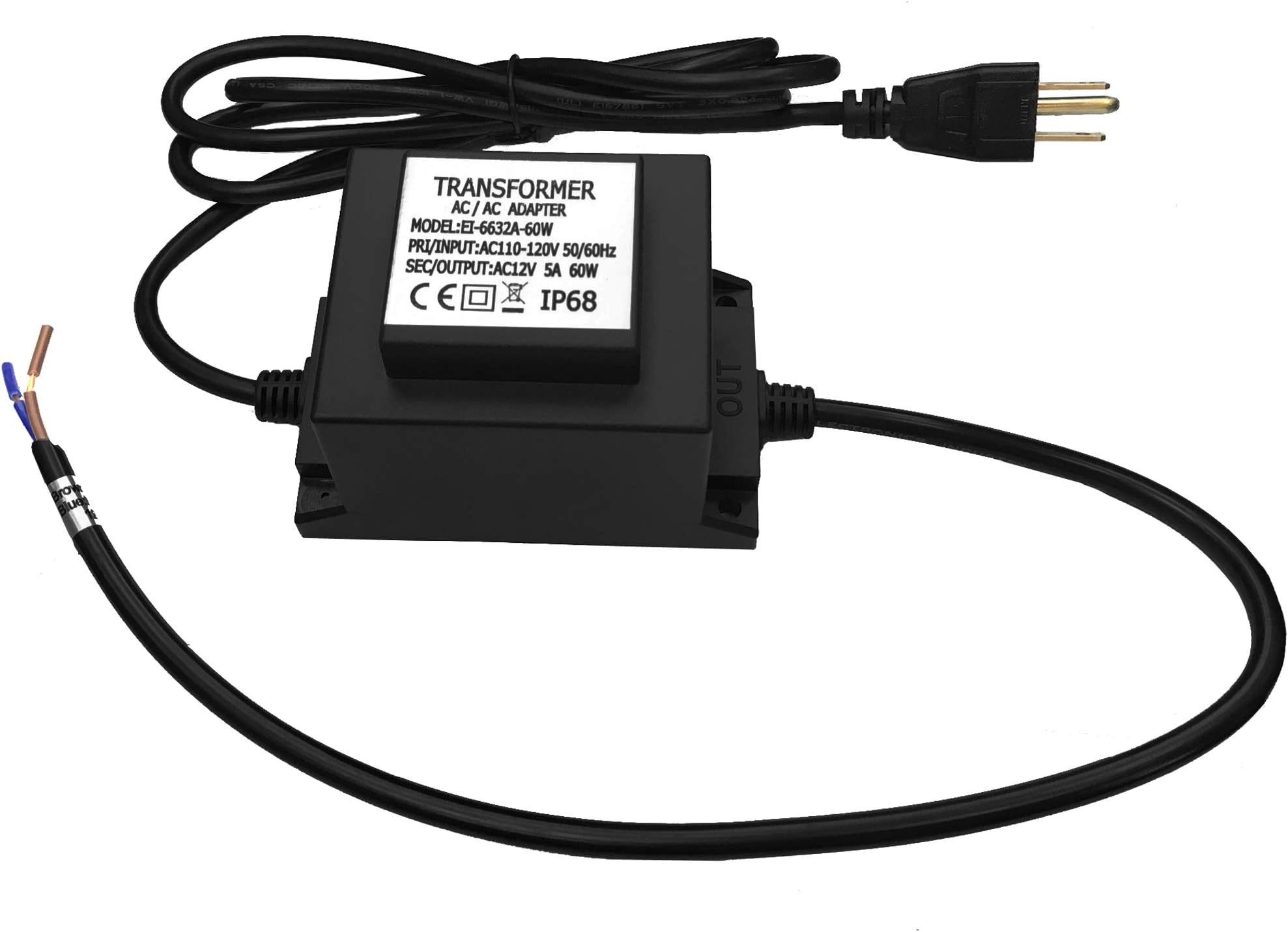 Waterproof 12V AC Transformer 5A 60W,110V-120V to 12V AC LED Power Supply, Voltage Converter LED Driver,Adapter for Outdoor Landscape Lighting/Swimming Pool Light (60 Watts)