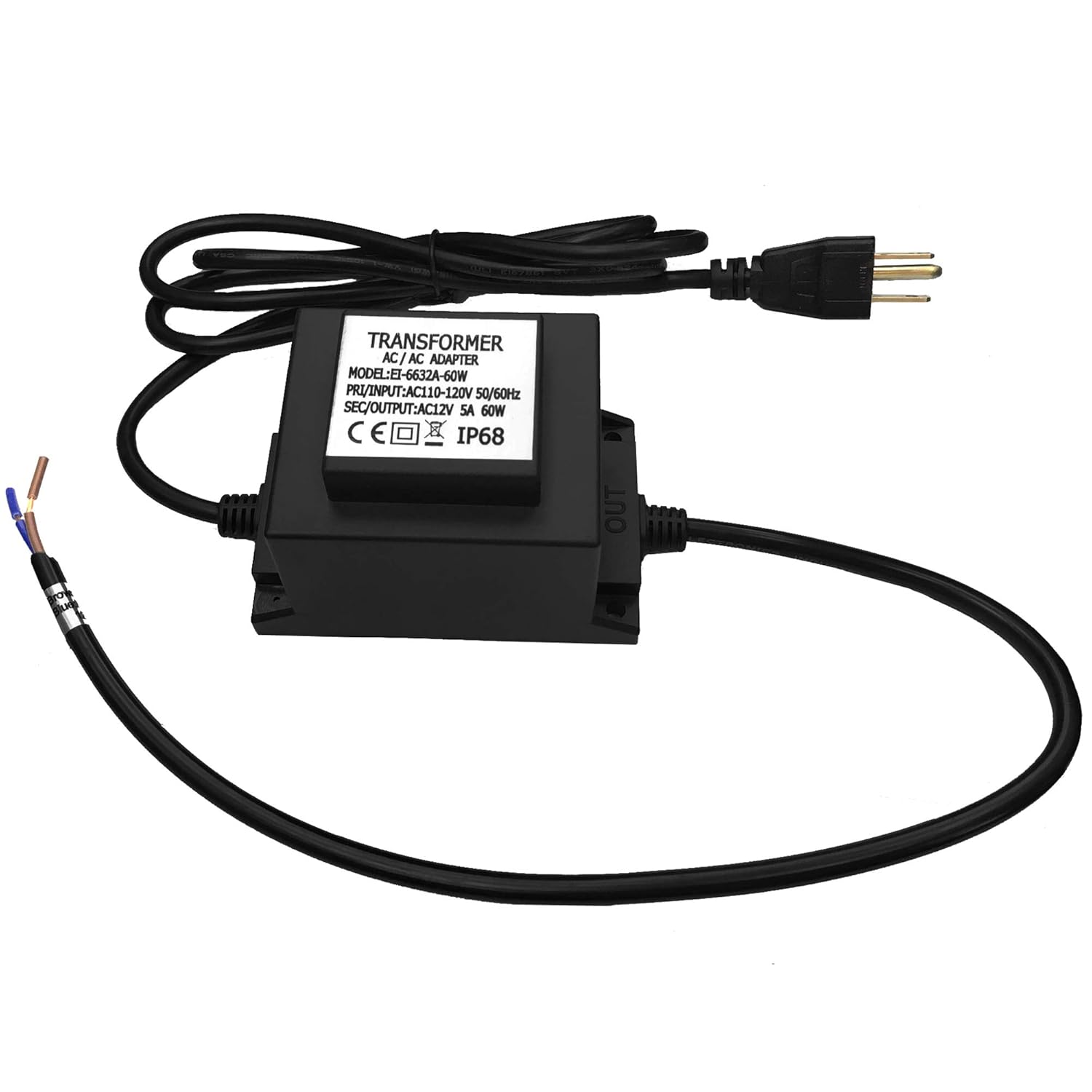 Waterproof 12V AC Transformer 5A 60W,110V-120V to 12V AC LED Power Supply, Voltage Converter LED Driver,Adapter for Outdoor Landscape Lighting/Swimming Pool Light (60 Watts)