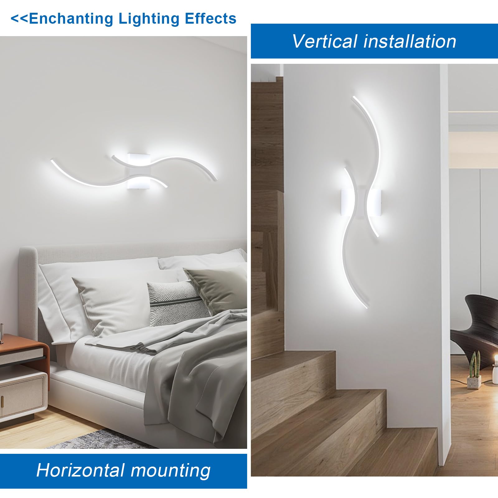 Comely Applique da Parete Interno LED, 27 W 3000 LM Moderno Lampada da Parete LED, Bianco Linea Lampade a Muro per Camera da Letto, Soggiorno, Corridoio, Bianco Freddo 6500 K