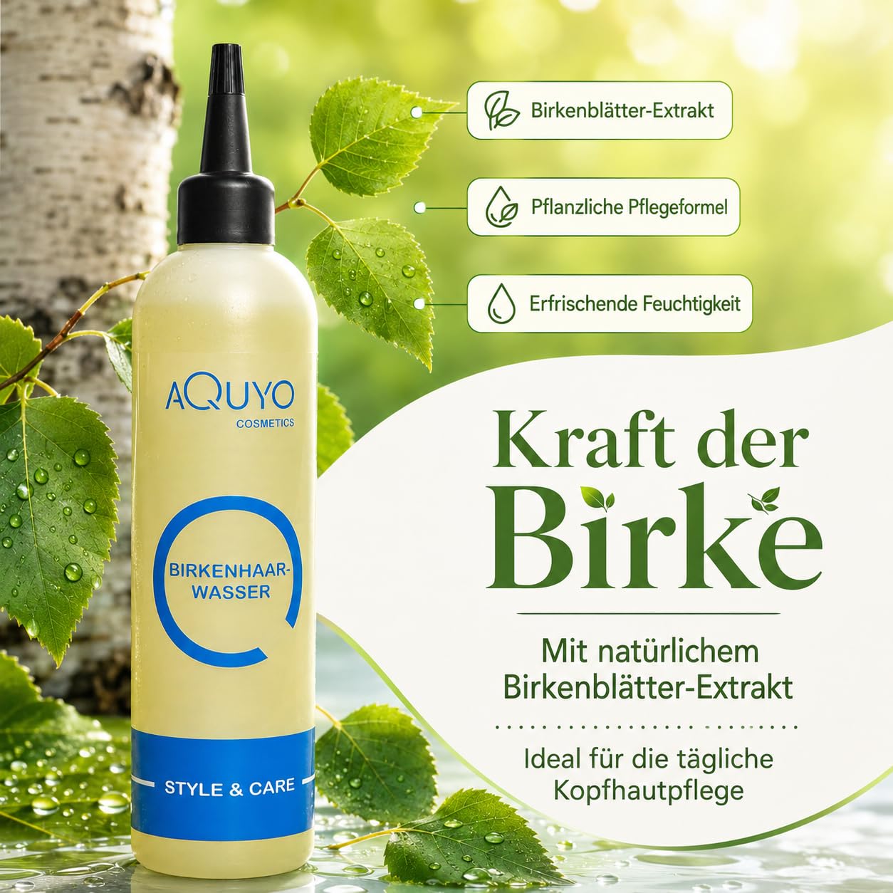 Birkenhaarwasser für trockene Haare und empfindliche Kopfhaut (3er Pack - 3x 200ml) | Birkenwasser gegen Schuppen und fettige Haare | Haarwasser zur Kopfhautpflege