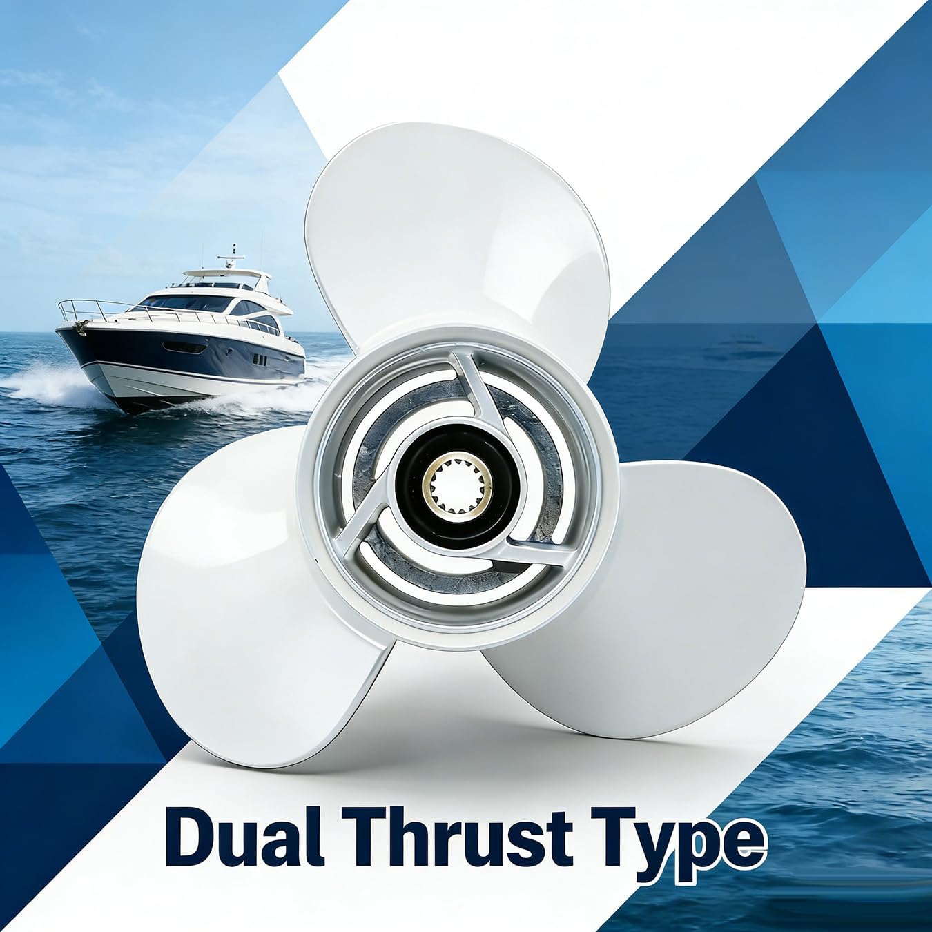 Outboard Prop 14x11 Pitch K Series / Dual Thrust, 15 Spline Tooth, Compatible with Yamaha Engines FT50 FT60 T50 T60 F70 F75 F80 85 F90 F100 F115 130HP, 3 Blades, RH, 14x11-K / DT Aluminum Propeller