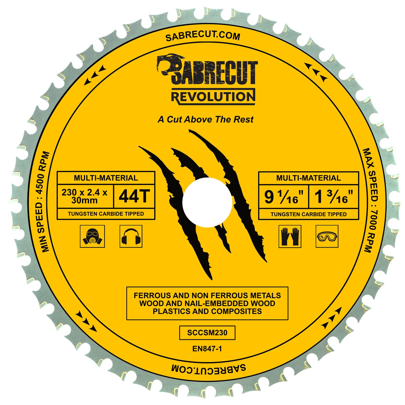 SabreCut SCCSM230_44 - Hoja de sierra circular (230 mm, 44 T x 30 mm, 25,4 mm, 20 mm, 16 mm)