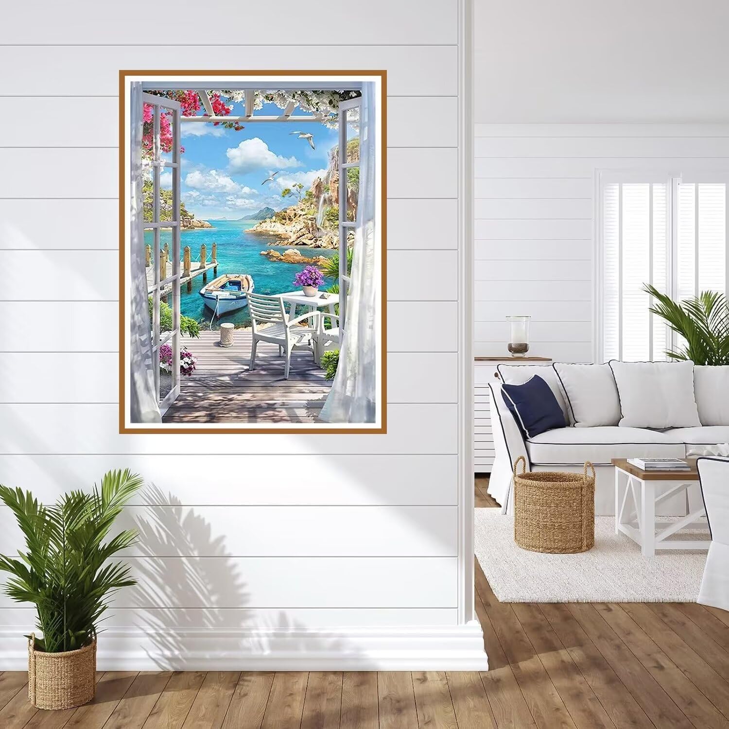 5D bord de mer Diamond Painting, DIY paysage Peinture Diamant Painting Kit, Diamond Painting Adulte Grand Format Bricolage Strass Broderie Diamant Art, pour Decoration Murale Maison 80x111cm WO-1454