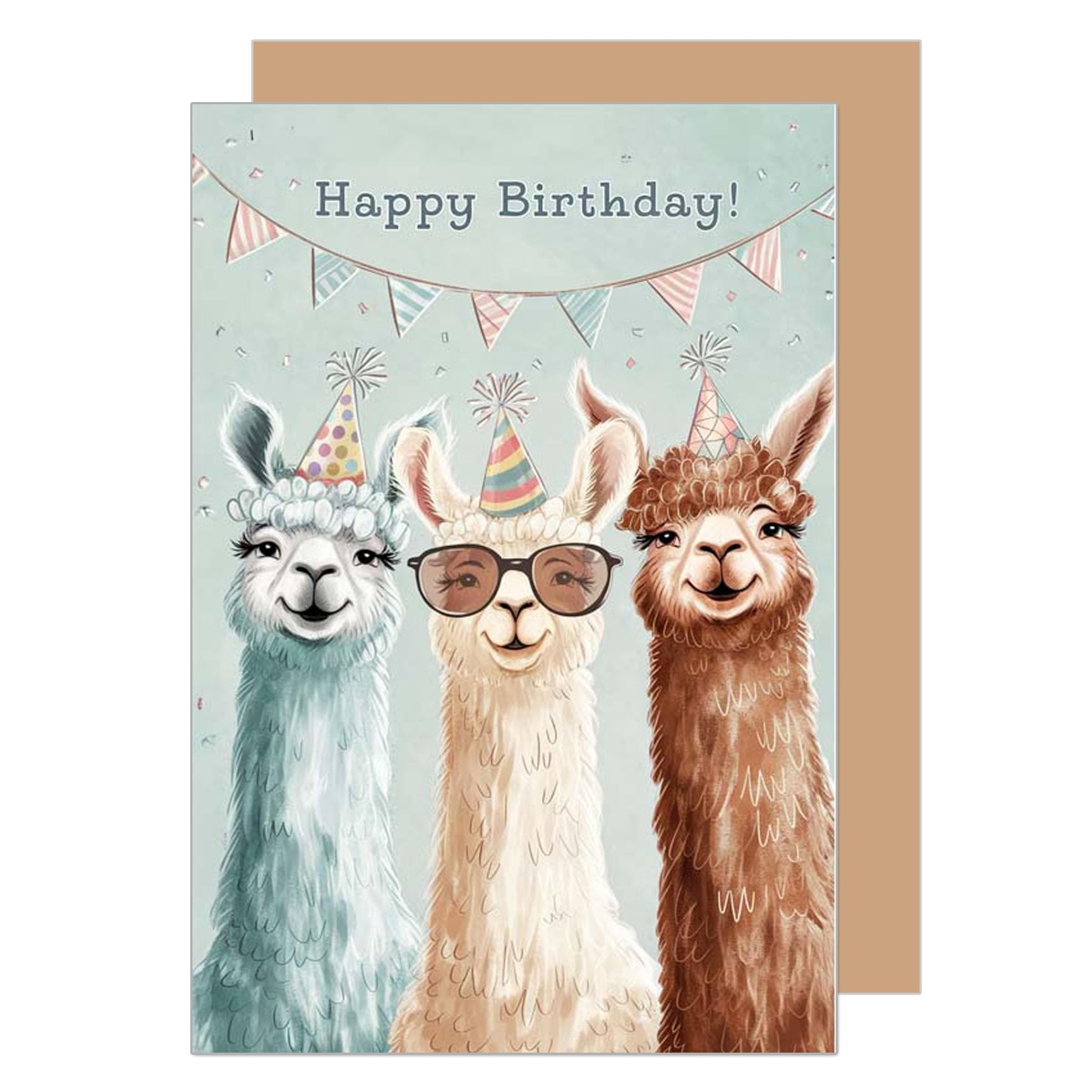 Edition Seidel Premium kartka urodzinowa z kopertą. Kartka z życzeniami, kartka z powiadomieniem, kartka z tekstem urodzinowym Happy Birthday dla mężczyzn, kobiet, dzieci, lamas (G3630 SW024)