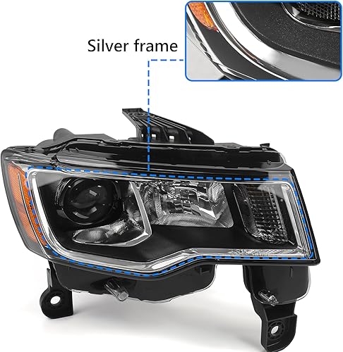 Miniatura 2 de FIONE Conjunto de faros delanteros halógenos compatible con Jeep Grand Cherokee 2017 2018 2019 2020 2021 repuesto con carcasa cromada, marco