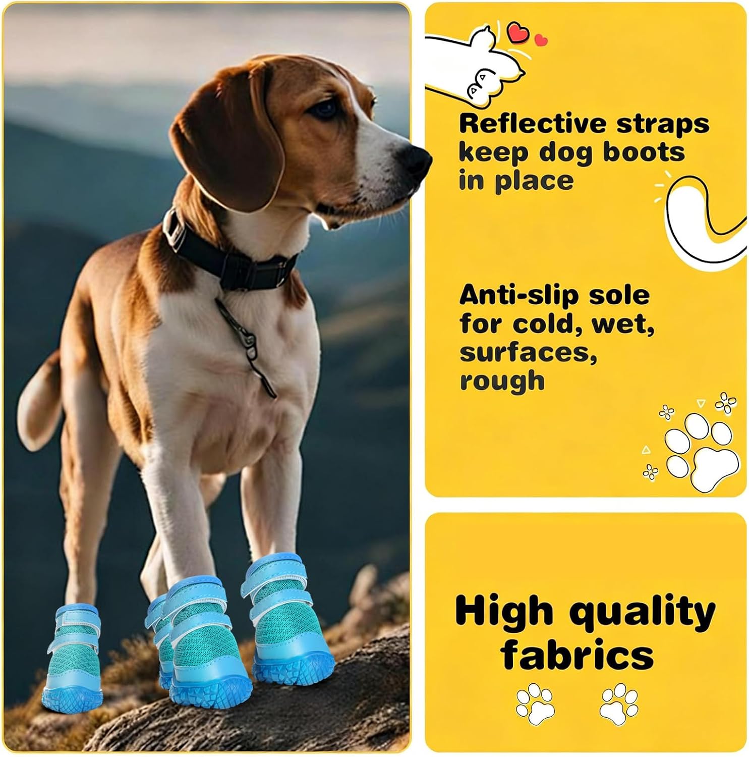 Dog Shoes for Small Dogs, Dog Boots & Paw Protectors for Hot Pavement Winter Snow Hiking, Anti-Slip Dog Booties for Hardwood Floor Blue Size 1