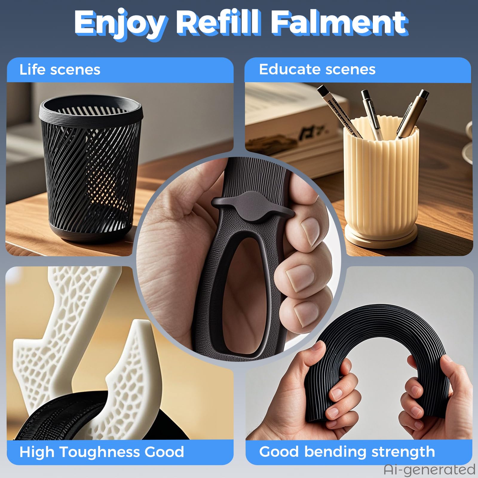 Creality Recharge de filament PETG pour imprimante 3D, 2 kg, 1,75 mm, bobine réutilisable, précision dimensionnelle ± 0,03 mm, PETG bleu et rouge