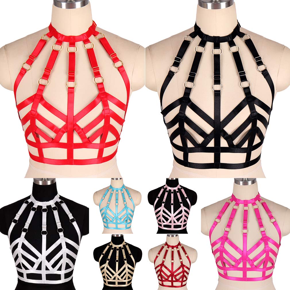 Women Harness Body Cage Open Breast Bra Punk Gothic Top Strappy Hollow Out Frame Garter Belts