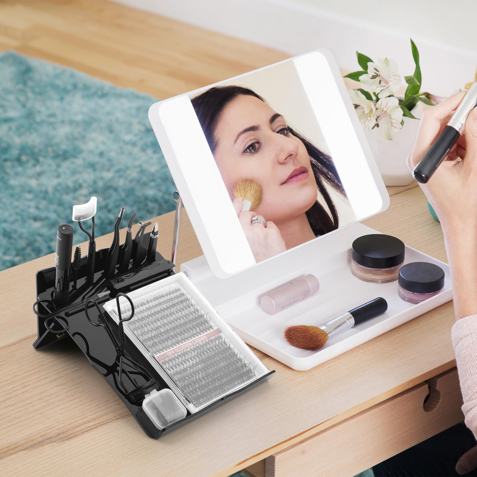 Beautyflier Kit d'extension de cils plateau de rangement pour greffage d'extensions de cils, support d'outils d'extension de cils, organisateur de maquillage, support de palette de colle pour faux