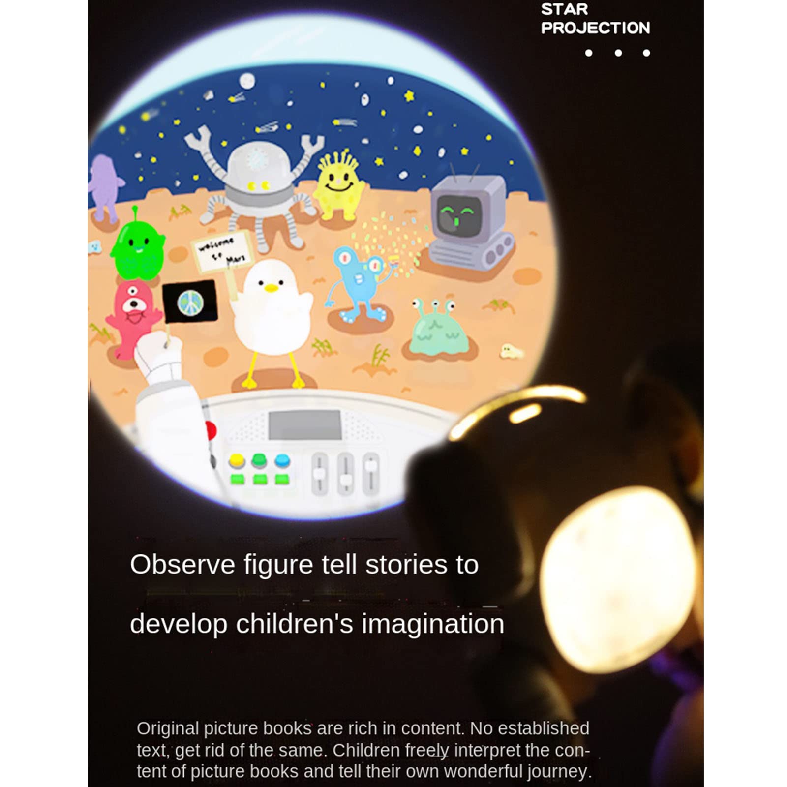 Proyector De Estrellas Luz De Noche, 4 Temas LED Space Rover Libro De Imágenes De Cuentos para Niños Luces De Ambiente para Dormitorio De Bebé/Decoración/Regalo De Cumpleaños/Fiesta/Juguete,A