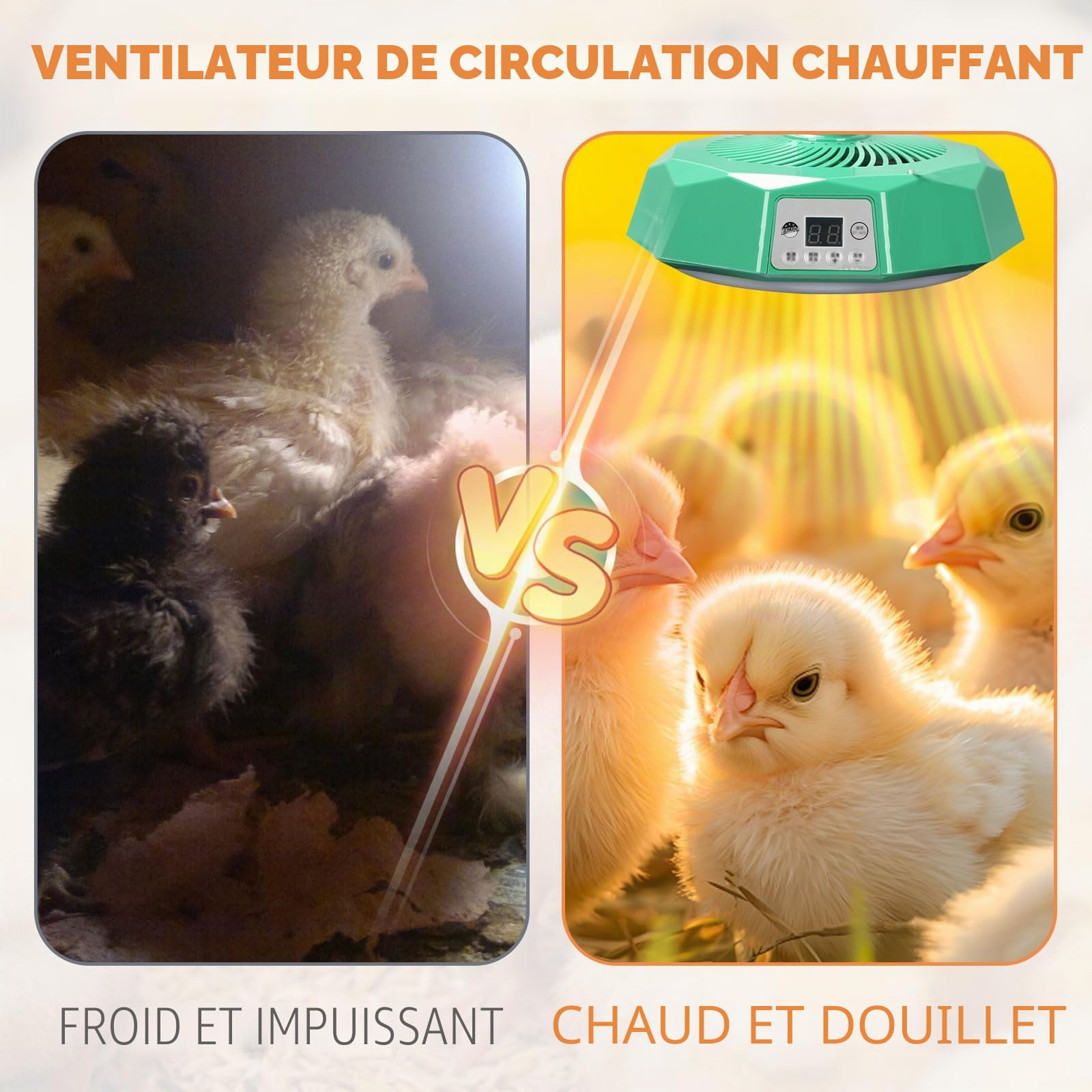 Chauffage de poulailler 500 W, Lampe chauffante intelligente pour poussins, Température constante automatique et télécommande, Température Réglable 27°C-36°C, Plaque chauffante poussin pour Poulailler
