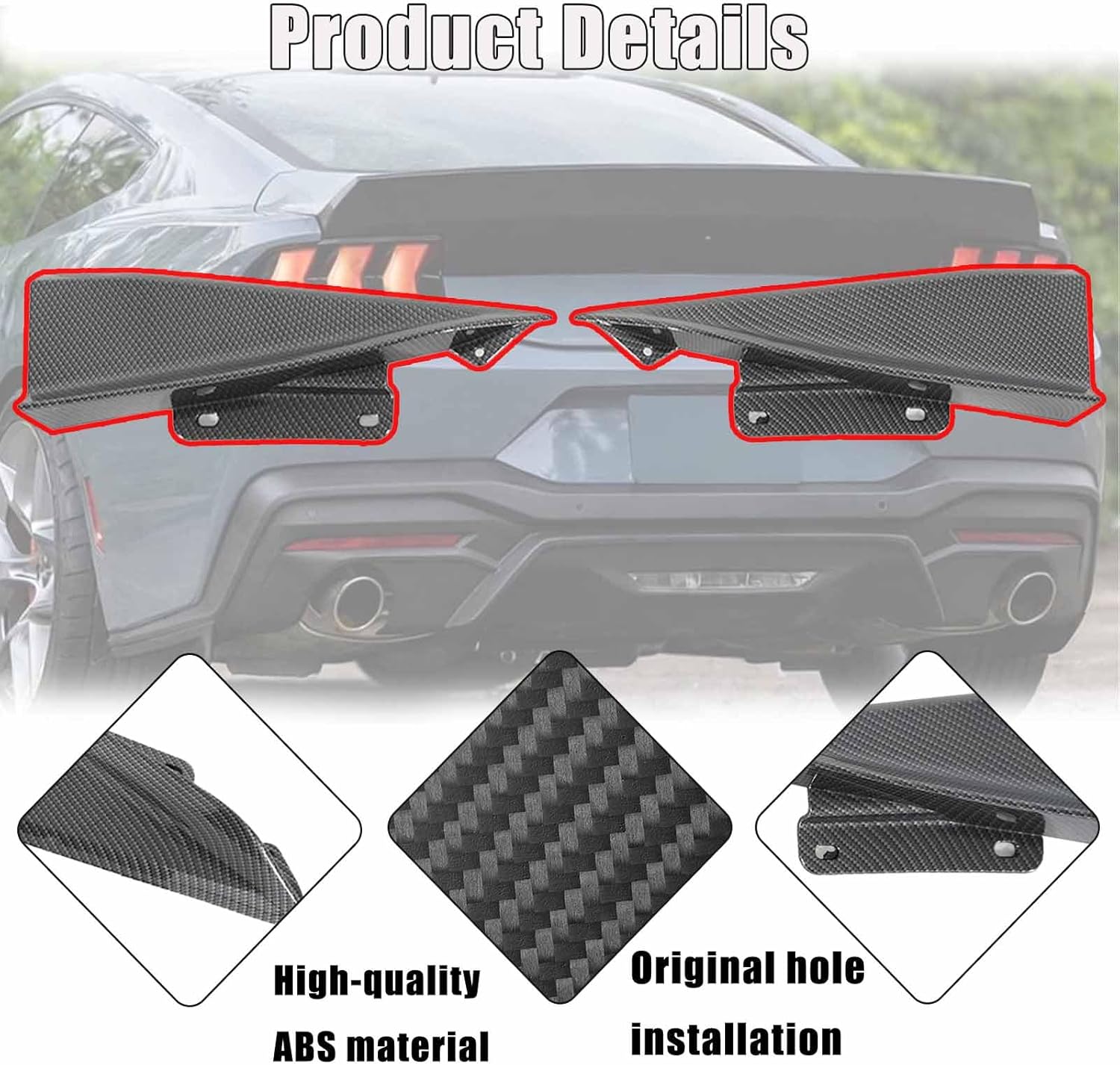 A Pair Rear Bumper Diffuser Splitter for Ford Mustang Ecoboost GT Darkhorse S650 2024-2025 Rear Bumper End Cap ABS Plastic (Carbon Fiber Painted)