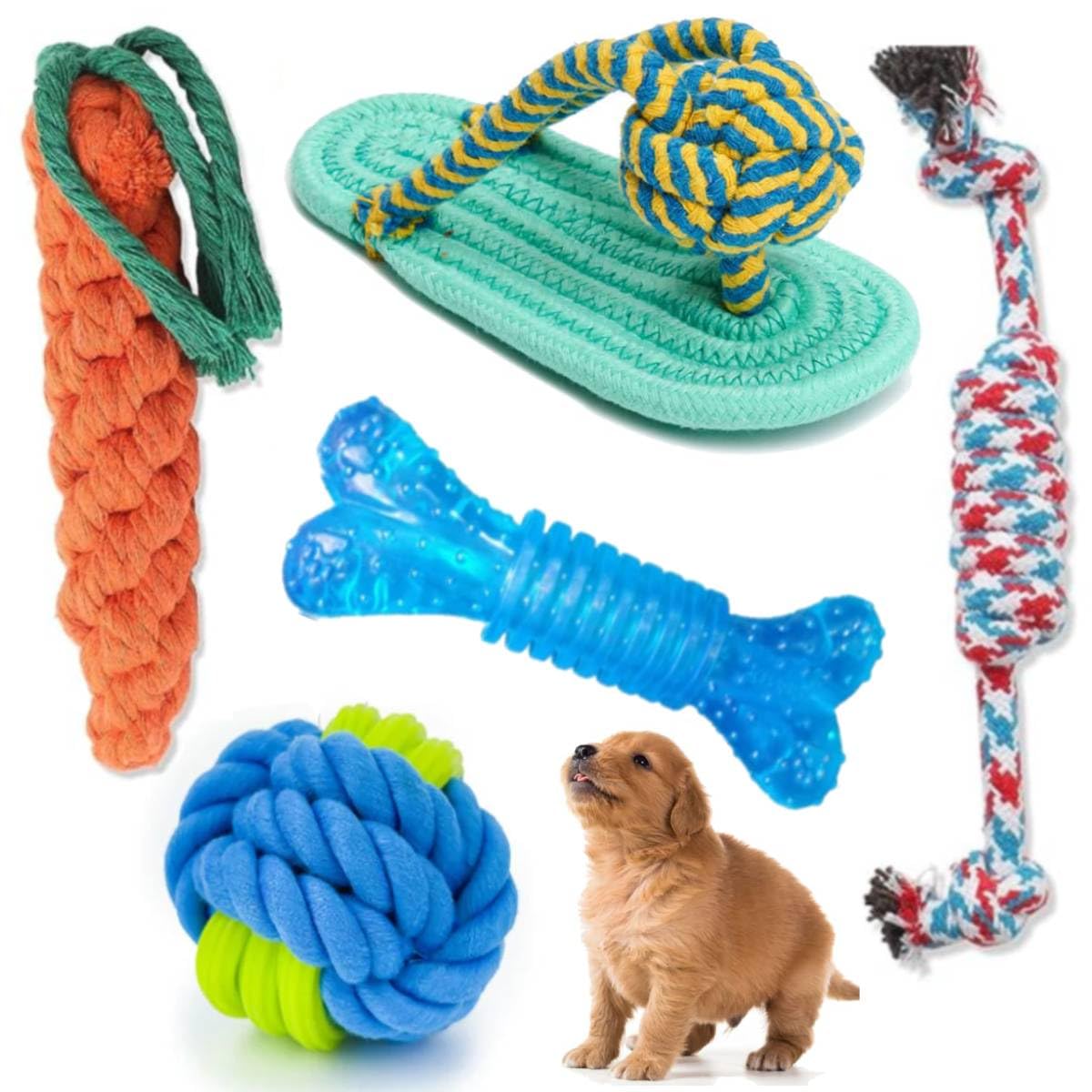 PETZLUV Dog Chew Toys for Teething, Puppy Toys for Teething Durable Cotton Chewable Rope Playing Toy, Rubber Bone for Puppies - Color May Vary (5 Pack) (B0CNKJFZ5Y) Amazon Price History, Amazon Price Tracker
