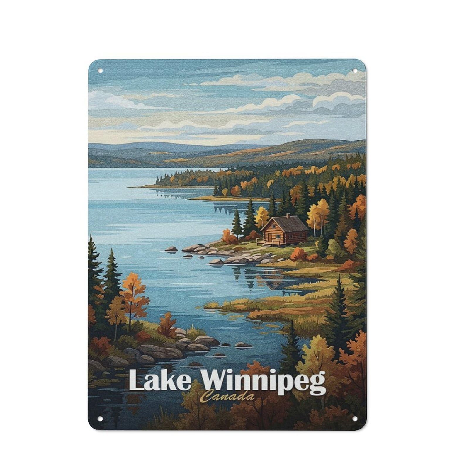 Junmoney Style-1 Understated Lake Winnipeg Canada Landscape Art Metal Wall Plaque 40X30cm, Creative Space Decor For Office, Study, Studio Or Hallway
