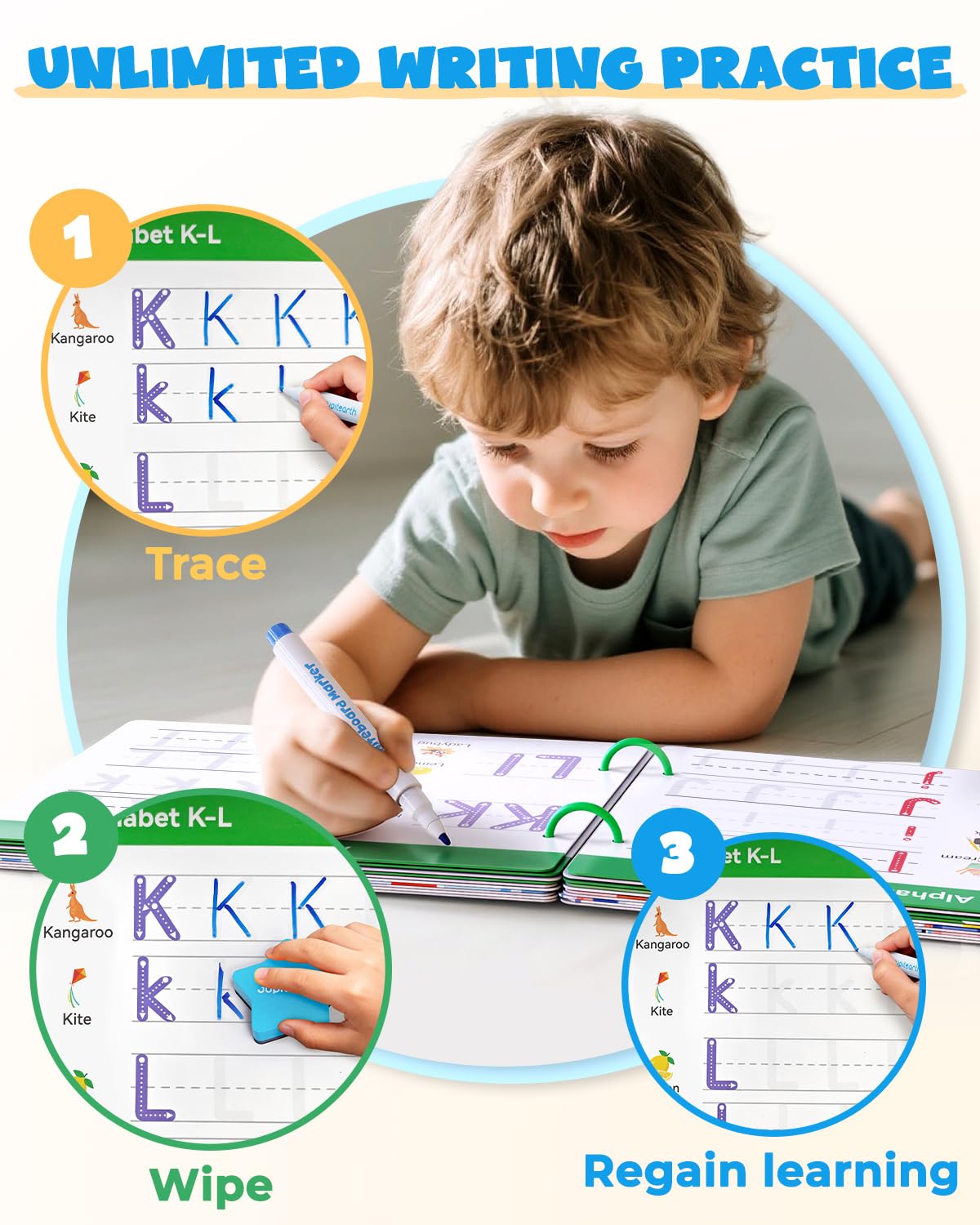 Preschool Learning Activities 54 Reusable Pages, Tracing Books for Kids Ages 3-5, Toddler Activities Busy Book, Handwriting Practice Kindergarten Workbooks, Educational Toys for 3 4 5 Year Old - Image 4