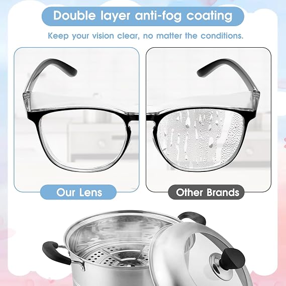 Qianyu Safety Glasses 12 Pack Anti Fog Goggles Clear Nurses Protective Eyewear Stylish Safety Goggles Side Shield Eye Glasses Square Anti-Scratch Goggle for Women Men Adults Lab Work Nursing