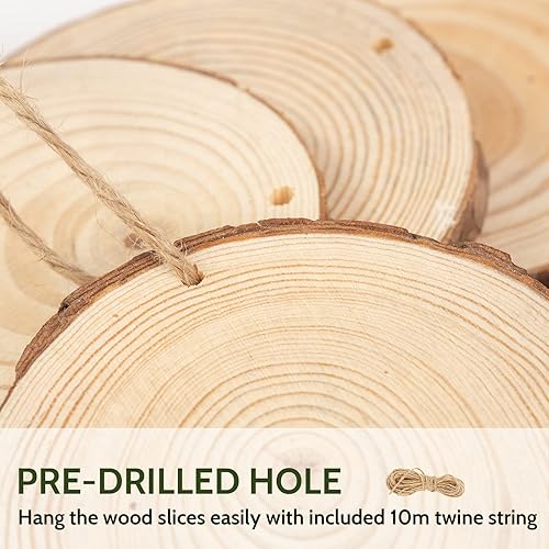Miniatura 9 de Falling in Art Juego de rebanadas de madera natural de 3.1 a 4 pulgadas para manualidades, 25 discos redondos de madera con agujero preperforado