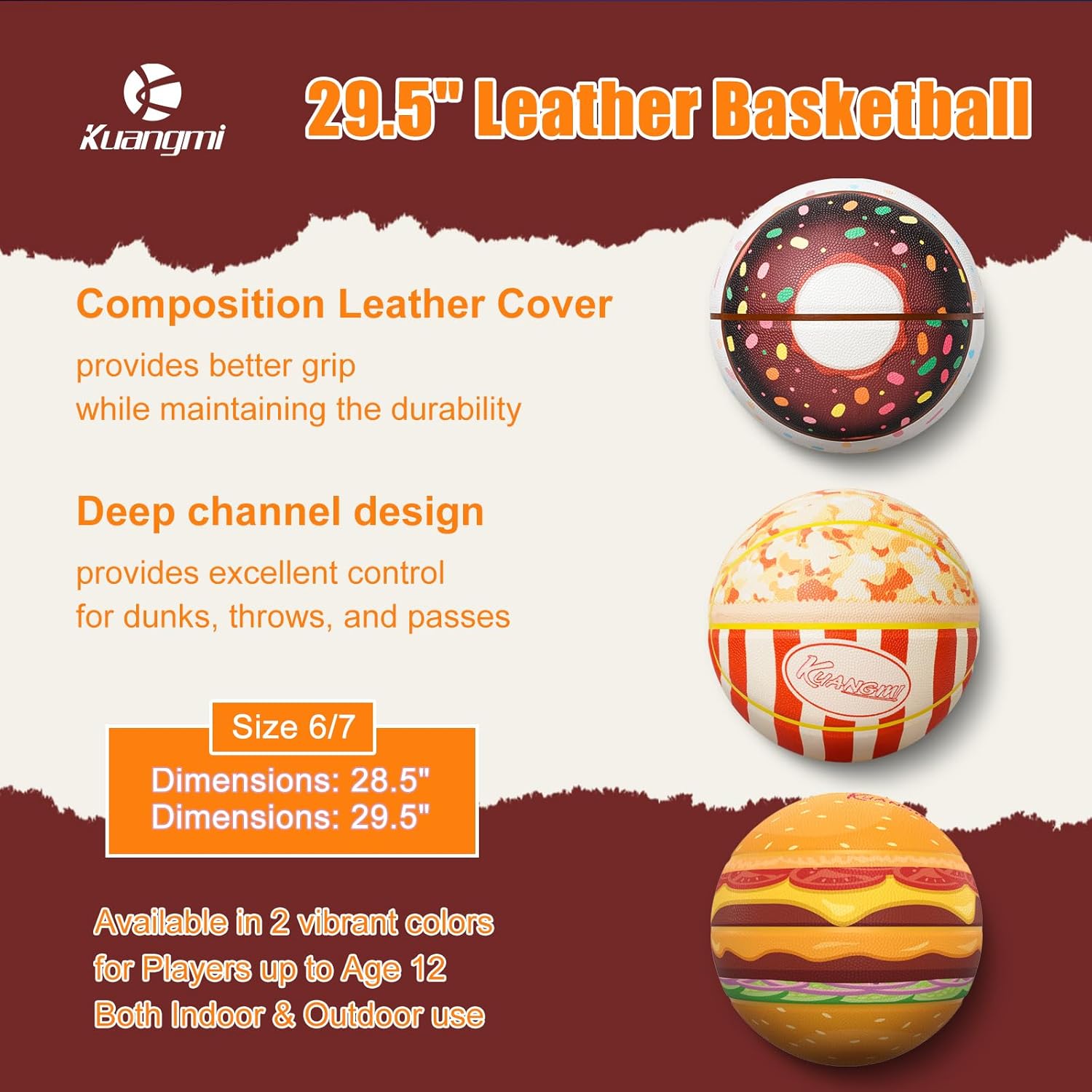 Kuangmi Food Theme Basketball, Official Size 7(29.5"), Novelty & Funny Streetball, for Indoor and Outdoor