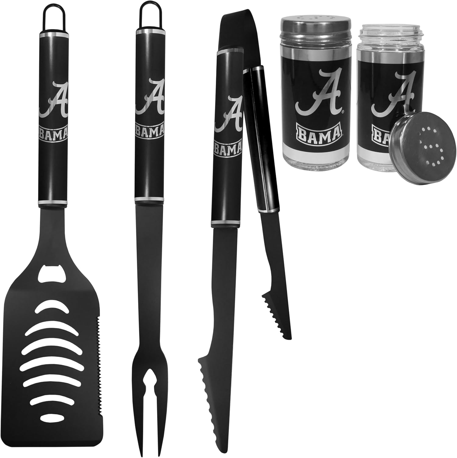 Siskiyou NCAA Alabama Crimson Tide 3pc Black BBQ Tools w/Shakers, One Size, Black