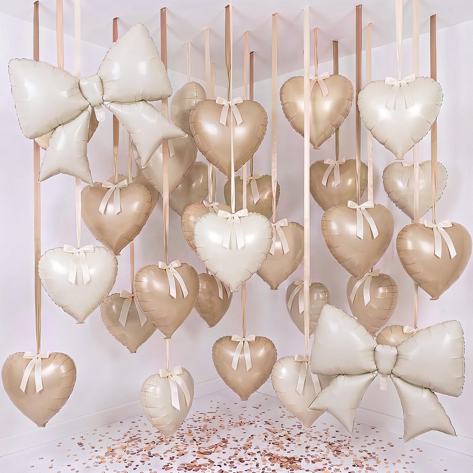 Set di 30 palloncini a forma di cuore, 96 cm, con fiocco a elio, fiocchi a nastro con cravatta attorcigliata, per compleanni, baby shower, matrimoni, San Valentino, feste a sirena
