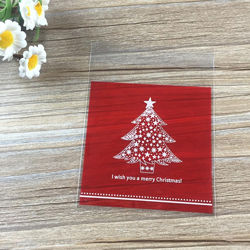 VALICLUD 200pcs Christmas Tree Candy Bags Biscuit Cookie Packing Cellophane Bags Disposable Self-adhesive Wrappers 5.5 x 3.9 inches