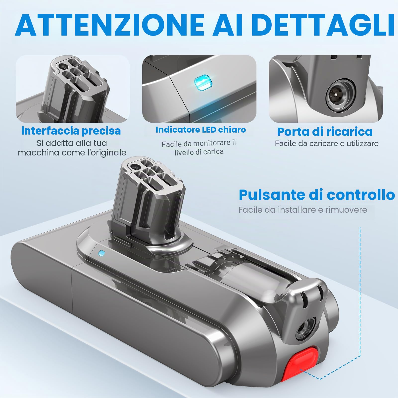 Tipo Click-In 3900mAh V12 Batteria per Dyson, ASUNCELL 25,2V Batteria di Ricambio per V12 Detect, V12 Detect Absolute, Detect Slim, Detect Fluffy SV46 Aspirapolvere Portatile, Numero di Parte 965470