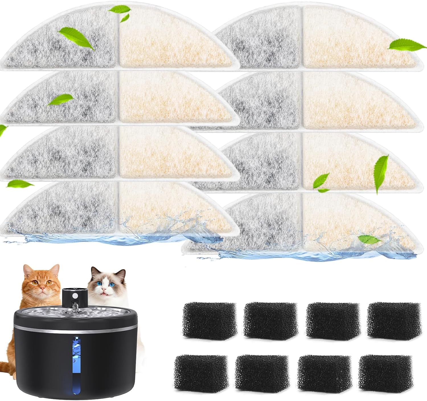 Set de 8 Filtros de Repuesto para Fuente de Agua para Gatos Inalámbrica