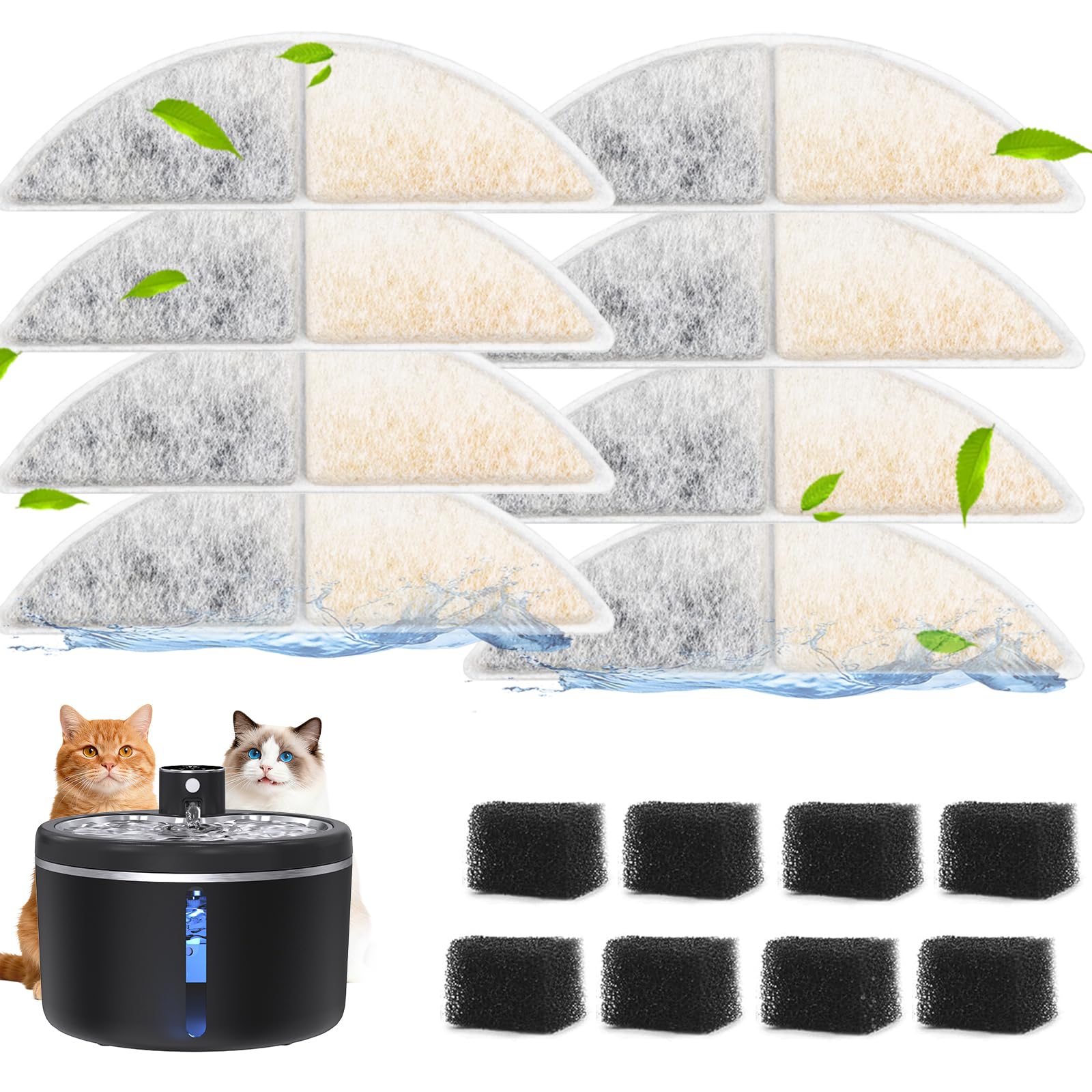 Filtros para fuente de agua para gatos inalámbrica, juego de filtros de repuesto para fuente de agua ultra silenciosa para mascotas, color blanco, 8 unidades (paquete de 1)