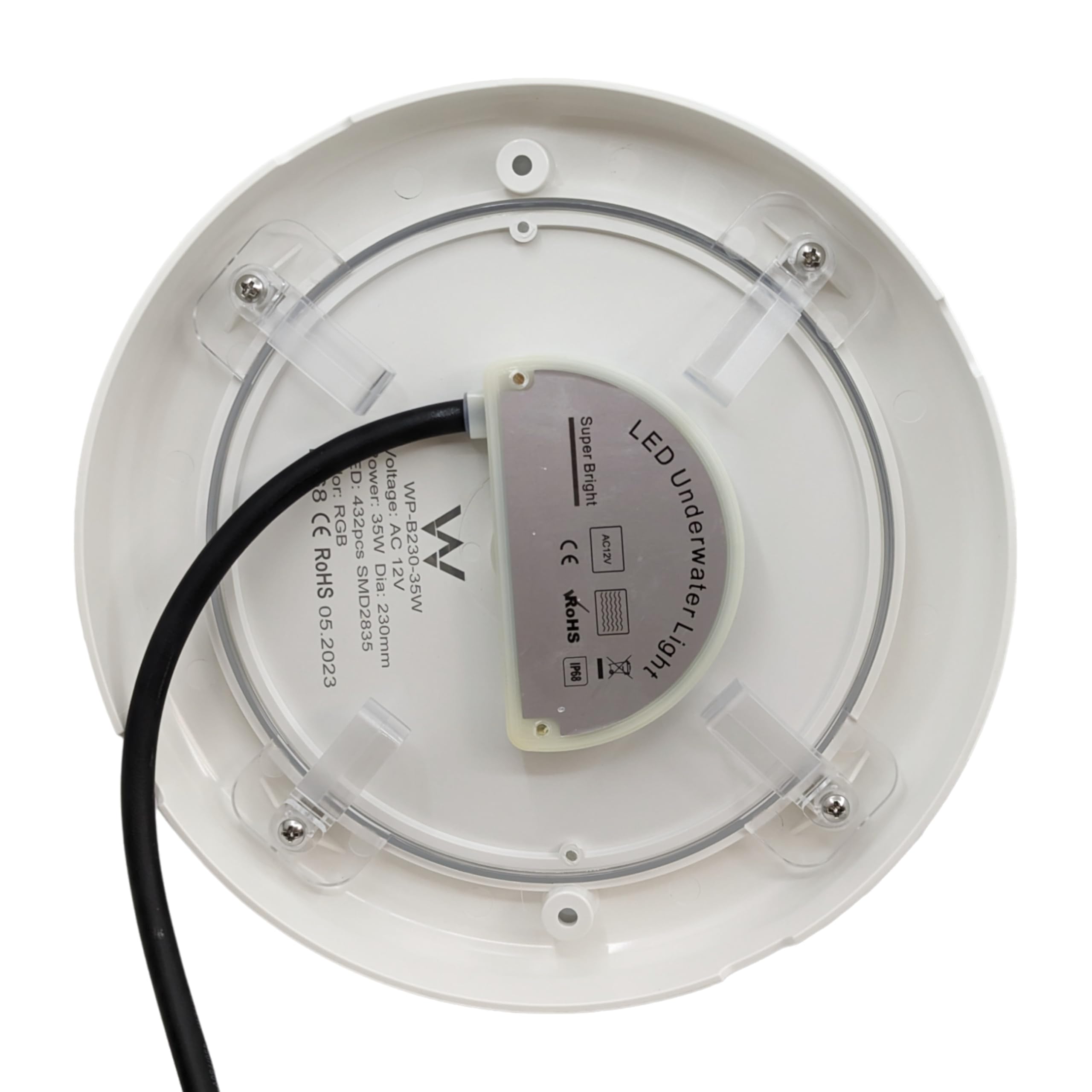 Spot LED pour piscine en fibre 30 W extra plat AC/DC, lumière submersible, RGB (2 ou 4 fils) ou blanc, garnissage en résine sans air (RGB ON/OFF (2 fils)