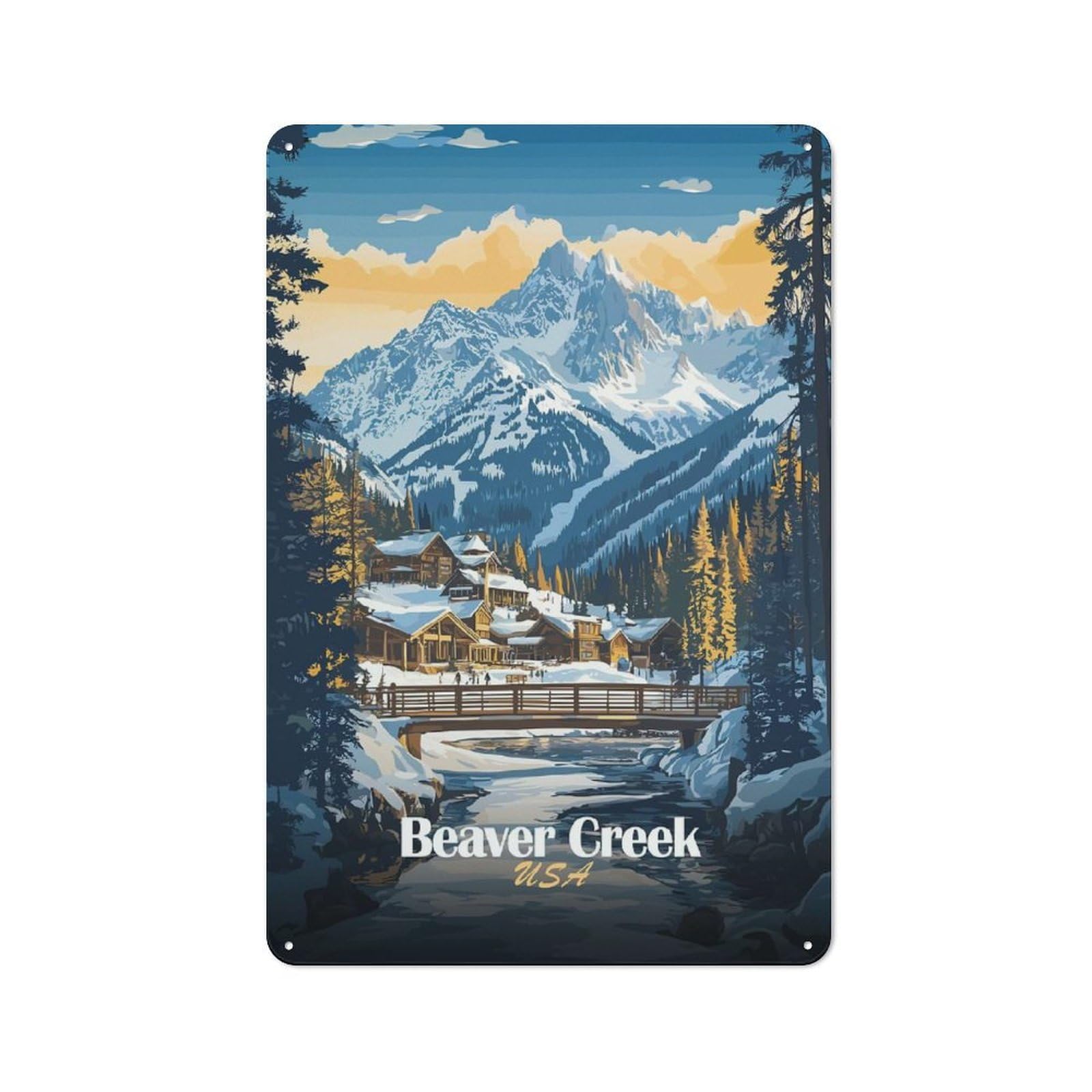Junmoney Style-3 Beaver Creek Mountain Village Retro Metal Wall Decor 30X20cm, Metal Sign For Bar, Kitchen, Garage Or Games Room