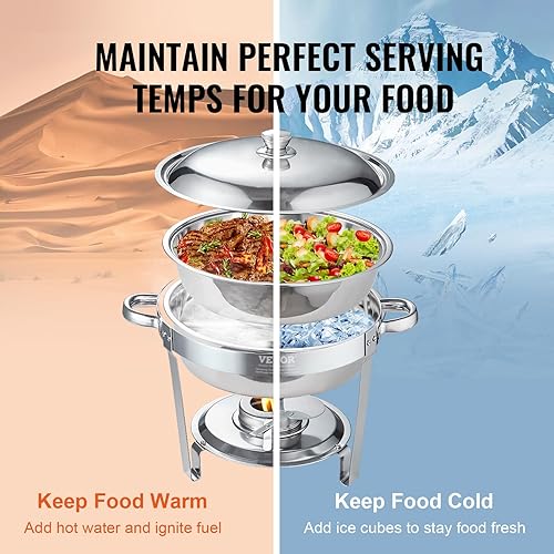 Miniatura 5 de VEVOR Juego de bufé de platos de 6 cuartos de galón, paquete de 4 unidades, de acero inoxidable con sartén de tamaño completo, servidor calentador