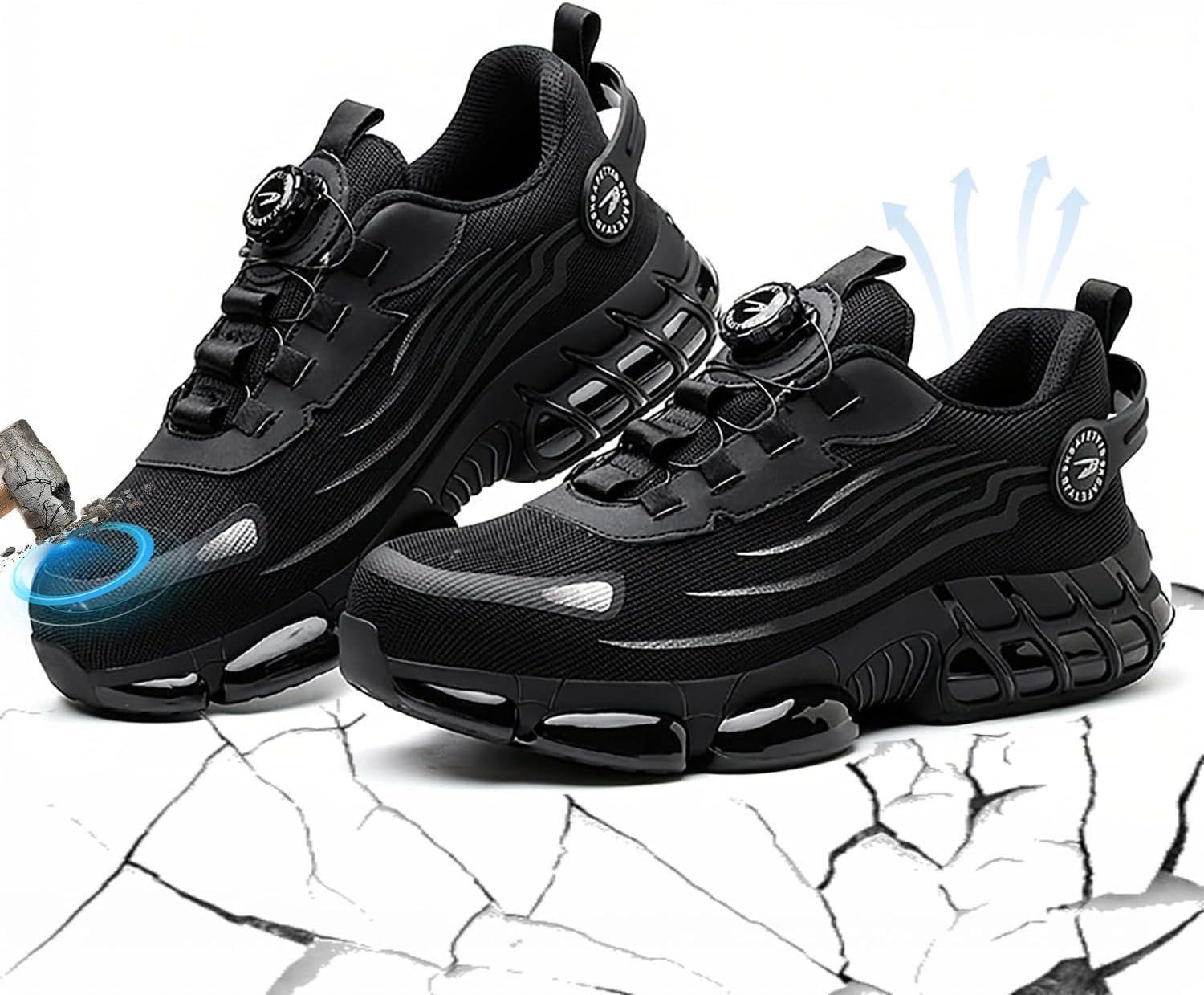 Steel Toe Shoes for Men Women Safety Work Shoes with Cushioned Sole Lightweight Breathable Slip-on Safety Sneakers Industrial Construction Non-Slip Work Footwear Black