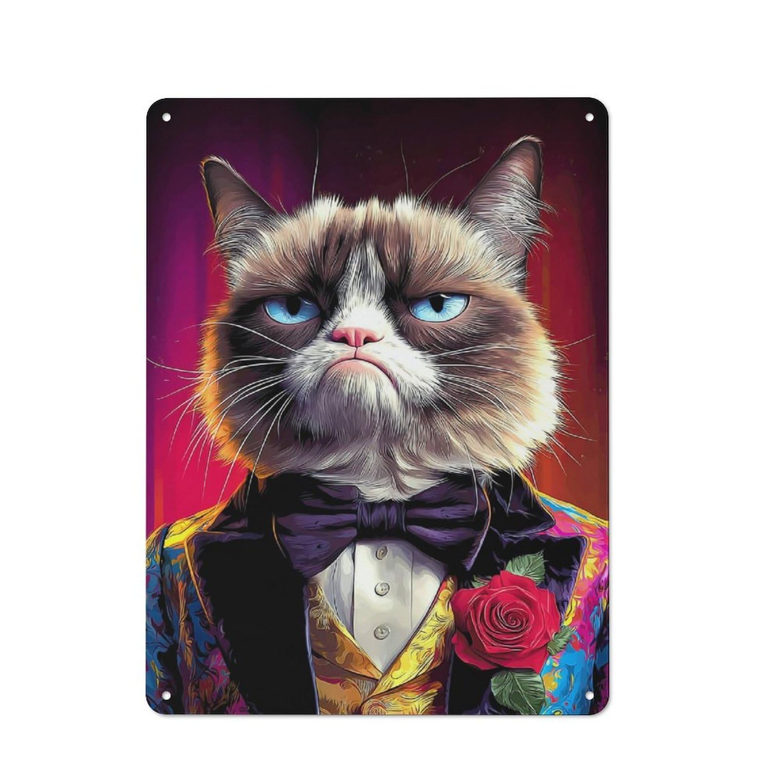 Junmoney Grumpy Cat In Formal Attire Industrial Metal Wall Sign 40X30cm Featuring Urban Room Decor For Loft, Studio, Office Or Creative Room
