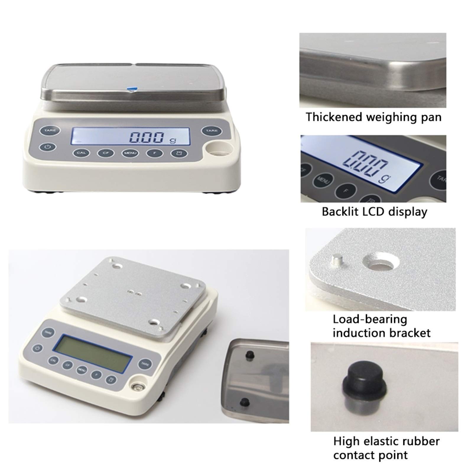 Balance électronique de Laboratoire numérique de Haute précision (0,01 g), idéale pour la pesée de Bijoux ou Les Bijoux. Plateau carré. Capacité : 6 200 g / 0,01 g.,6200g/0.01g