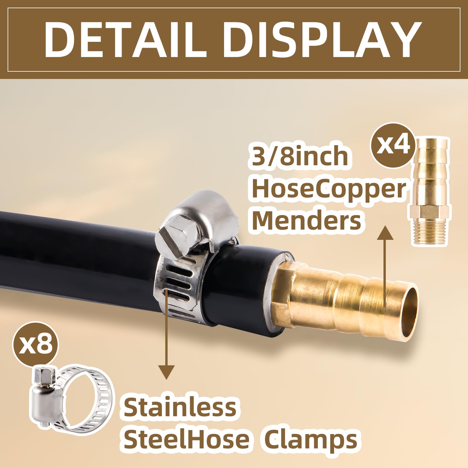 Self Sinking Aeration Hose,3/8 inch 66Ft Weighted Pond Aerator Tubing with 8 Stainless Steel Hose Clamps and 4 Copper Menders used for Pond Aeration Kit Hoses (66FT)