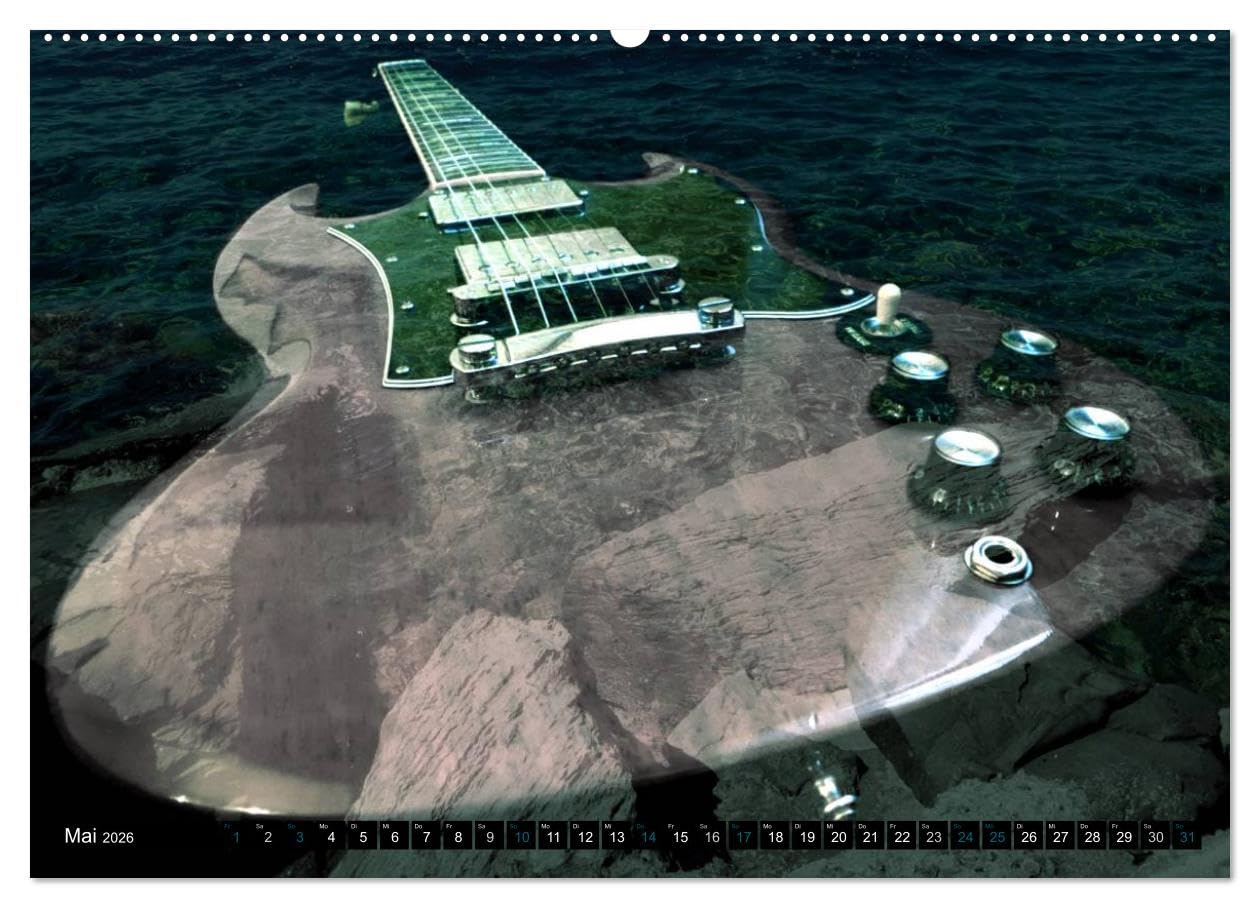 Mystische Gitarren (Wandkalender 2026 DIN A2 quer), CALVENDO Monatskalender: Gitarren präsentiert im außergewöhnlichen Kontext.