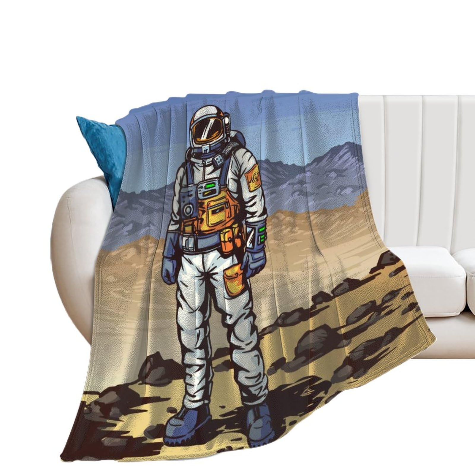 Couverture polaire cosmonaute : plaid canapé en flanelle douce 100x130cm