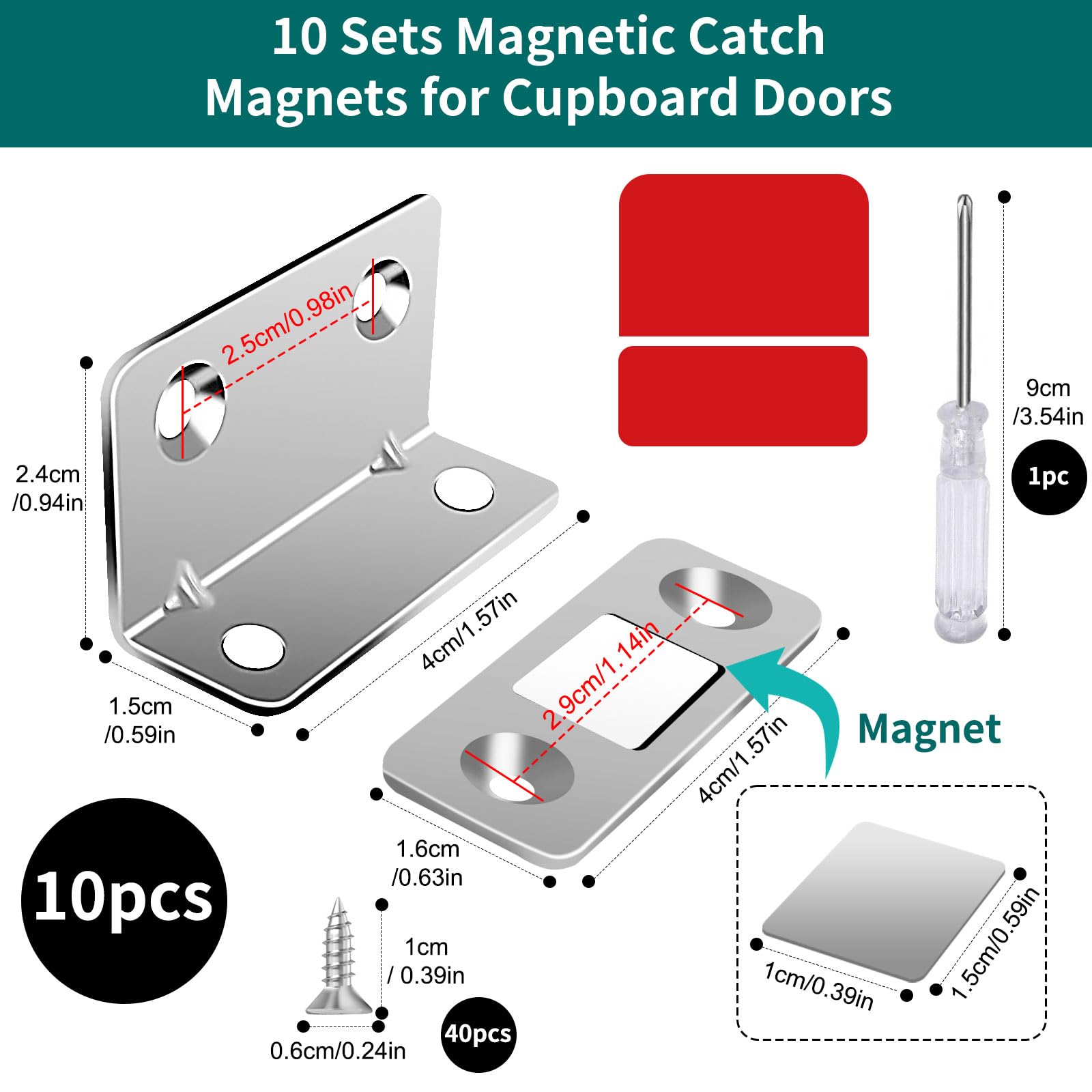 10 Stück Magnetschnäpper, Silbrig Türmagnet, Magnete für Schranktüren L-Shape mit Schraubendreher Stark Selbstklebend für Schubladen, Kleiderschrank, Schranktür, Schiebetür