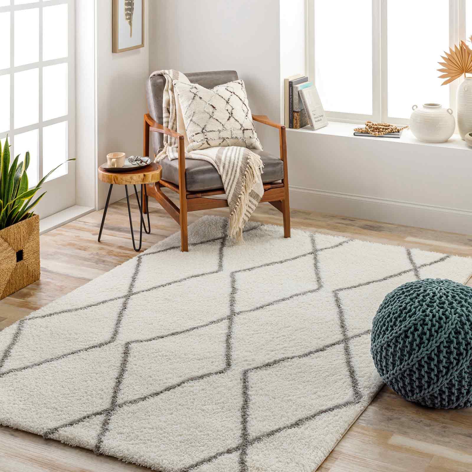 Rackhams Ivory/Grey Cloudy Shag-Modern Soft Plush Pile Rug - 160 X 213 Cm