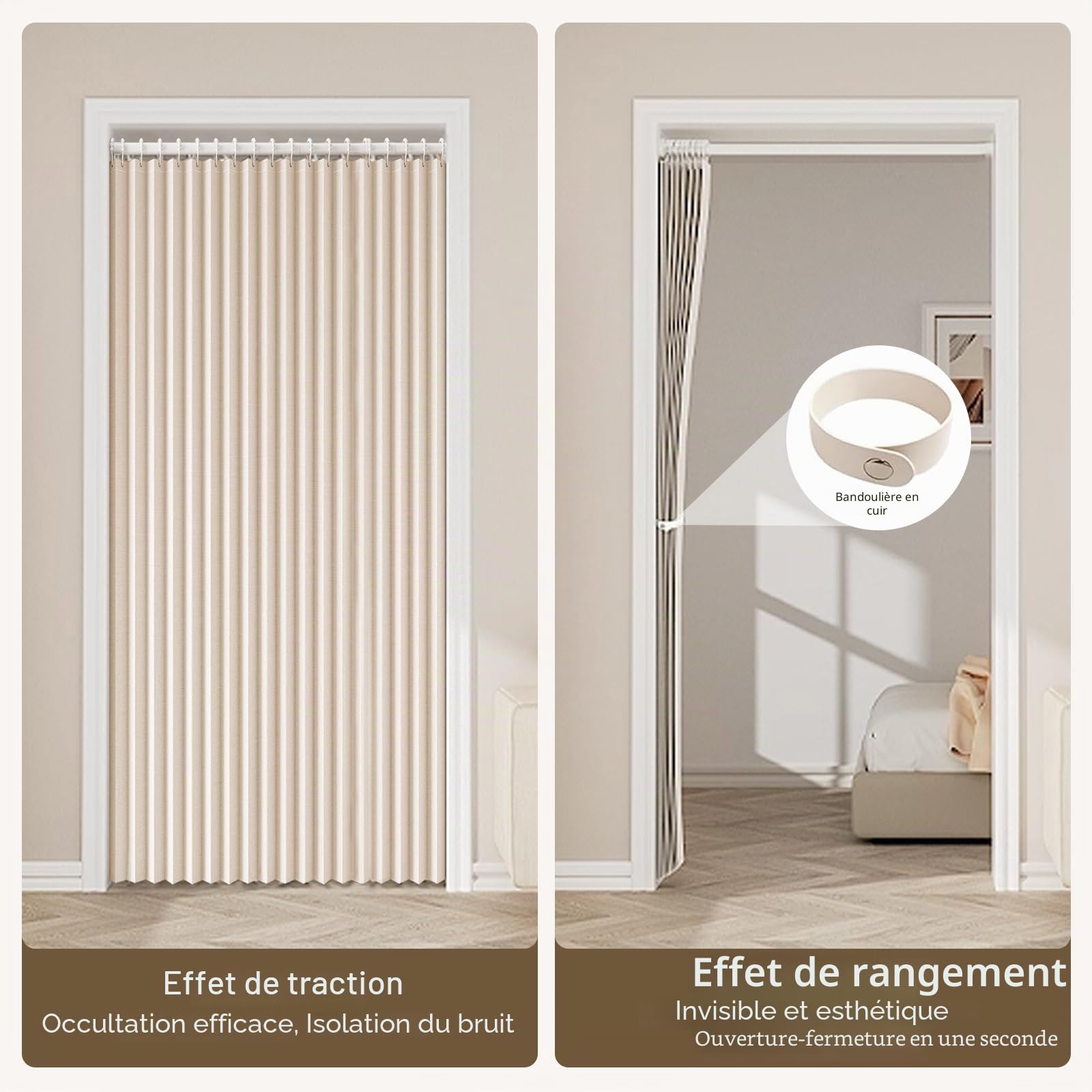 Rideau Occultant avec Barre sans Perçage,Rideau Separation de Piece avec Bouton Magnétique Thermiques Isolants Anti Froid et Chaleur,Rideau de Porte Opaque,200cm de Haut pour Salon,Cuisine,Vestiaire