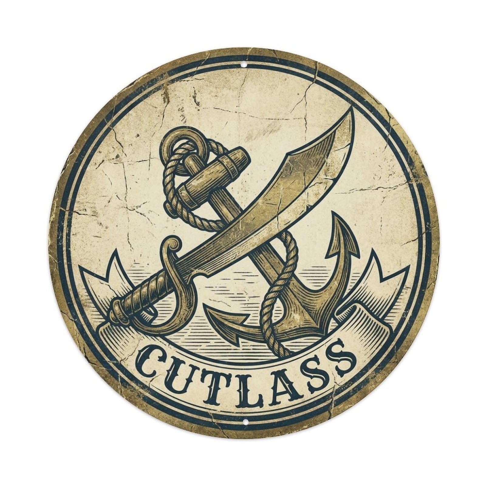 Cutlass Anchor Rope Pirate Label Buccaneer Mark Metal Tin Sign