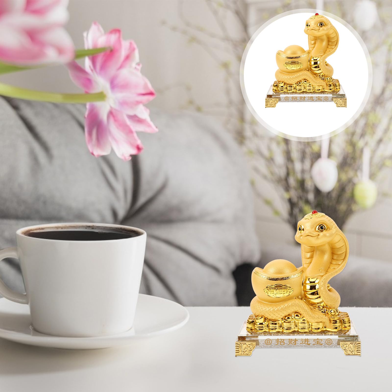 Kunstharz Goldene Schlangenfigur für 2025 Neujahr Deko | Tierkreiszeichen Statue, Elegant und Lebensecht, für Bankette und Wohnräume, Symbolisiert Glück