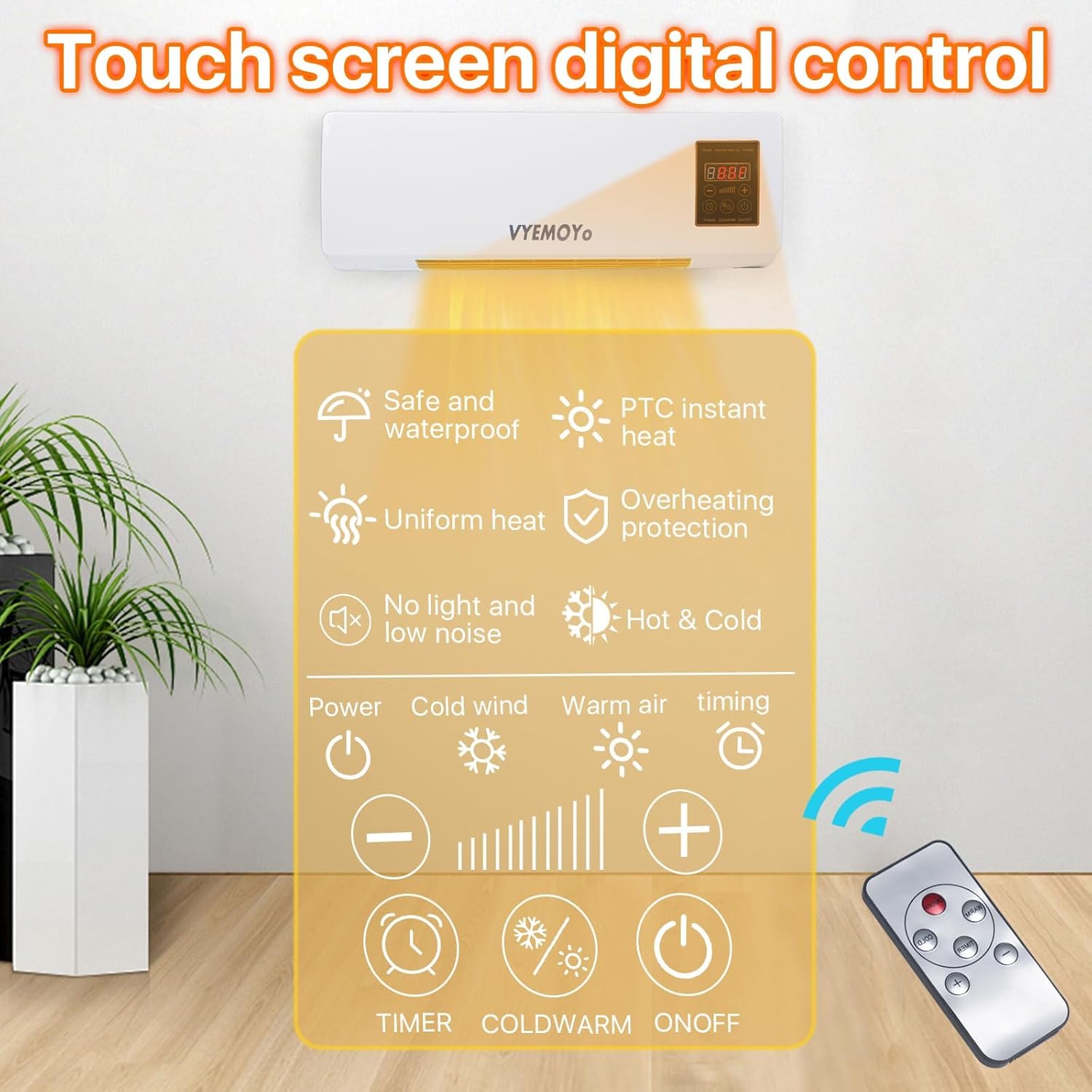 Wall Heater Electric Space Heaters for Indoor Use Large Room 1400w 3s Fast Heating 6H Timer Heater for Office Bathroom with Overheat Protection 2025 New Model