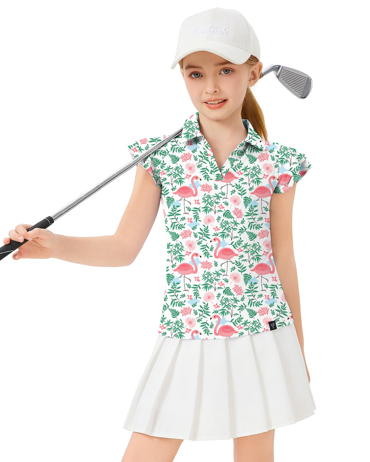 Soneven Girls Ruffle Sleeve Polo Shirts V-Neck Golf Tennis T-Shirts Uniform Shirts Quick Dry for 4-14 Years